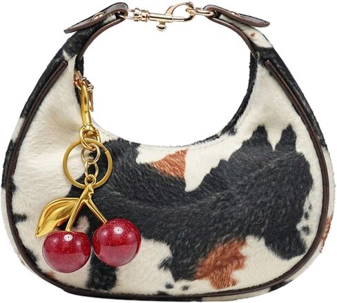 Women's Cute Retro Hand Bag Top Handle Hand Bags Pu Leather Hand Purse with Cherry Decor in Saudi Arabia