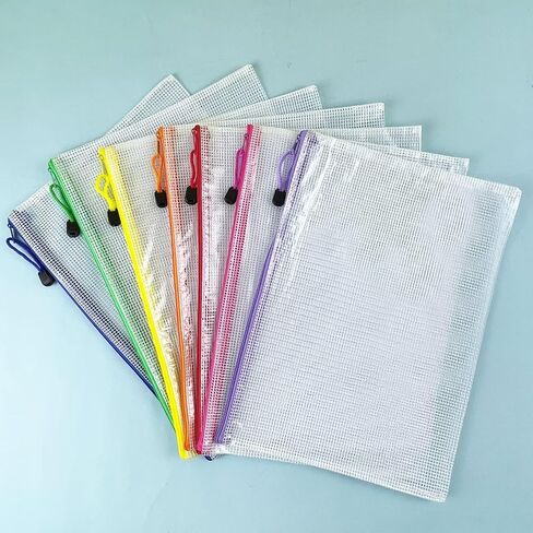 7 PCS Mesh Zipper Bags A4 Plastic Zipper File Bags for Office School Travel Home Supplies Storage in Saudi Arabia