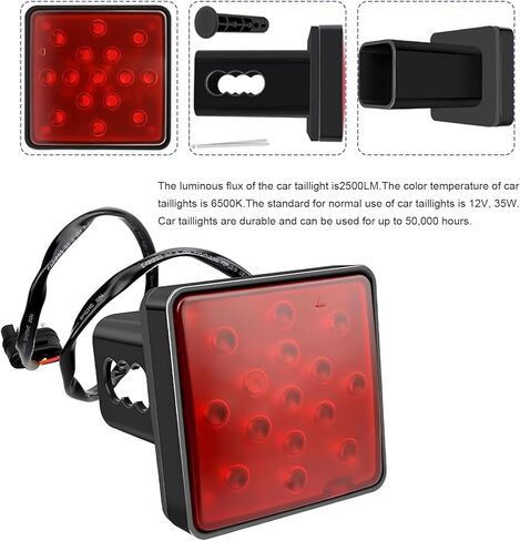 15 LED Red Lens Brake Light, ABS Impact-resistant & High-brightness Vehicle Trailer Hitch Tail Light, 12V Plug & Play Exterior Hitch Tail Bulb, for Most Trucks, Trailers, Pickup (Black) in Saudi Arabia