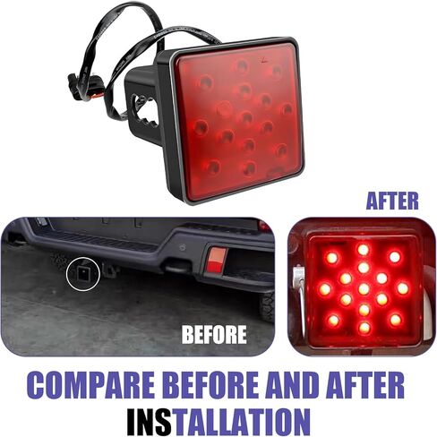15 LED Red Lens Brake Light, ABS Impact-resistant & High-brightness Vehicle Trailer Hitch Tail Light, 12V Plug & Play Exterior Hitch Tail Bulb, for Most Trucks, Trailers, Pickup (Black) in Saudi Arabia