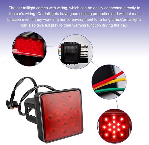 15 LED Red Lens Brake Light, ABS Impact-resistant & High-brightness Vehicle Trailer Hitch Tail Light, 12V Plug & Play Exterior Hitch Tail Bulb, for Most Trucks, Trailers, Pickup (Black) in Saudi Arabia