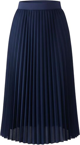 Shestellar Women's High Waist Pleated Chiffon Midi Skirt - A-Line Flowy Swing Skirt with Lining in Saudi Arabia