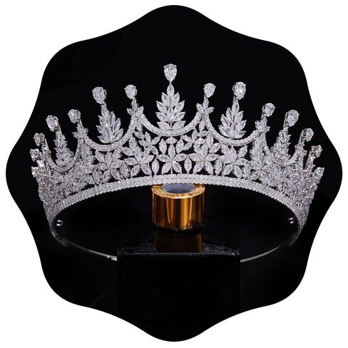 Jorsnovs العروس تيارا تيجان الزفاف للنساء زركون الزفاف الفضة تشيكوسلوفاكيا عيد ميلاد الأميرة Quinceanera كورونا أغطية الرأس in Saudi Arabia
