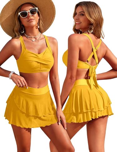 Women's High Waisted Bikini Set Twist Front Two Piece Swimsuit Tummy Control Mesh Swim Skirt 2025 Lace Up Swimsuit in Saudi Arabia