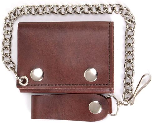 Milwaukee Leather MLW7802 Men's 6" Leather Long Bi-Fold Biker Wallet w/Anti-Theft Stainless Steel Chain in Saudi Arabia