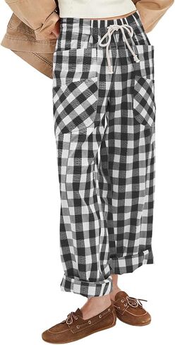 Acelitt Women Checkered Pants with Pockets, S-XXL in Saudi Arabia