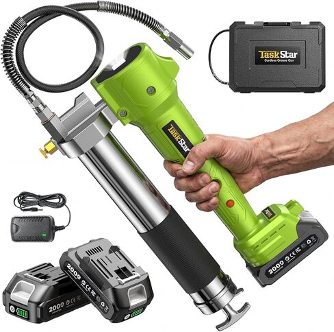 Electric Grease Gun, 10000 PSI Super Efficient Battery Powered Grease Gun Kit with 2 Batteries and Charger, 39.4" Flexible Hose, Cordless Grease Gun with Super Bright LED Light, Black in Saudi Arabia