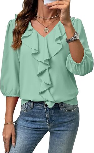 SHEWIN Womens Blouses Dressy Casual 3/4 Length Sleeve Work Shirts Business Casual Tops Spring Outfits for Women 2026 in Saudi Arabia