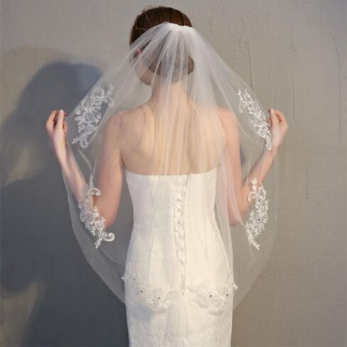 Lace Wedding Veils Floral Short Bridal Veil Appliqued Veils with Comb Soft Tulle Hair Accessories for Brides in Saudi Arabia