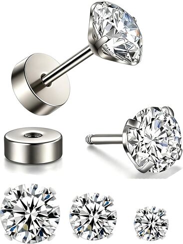Moissanite Diamond Stud Earrings G23 Implant Grade Titanium Screw Flat Back Earring Hypoallergenic Pure Titanium Tragus Labret Cartilage Helix F136 Piercing Jewelry for Women Men in Saudi Arabia