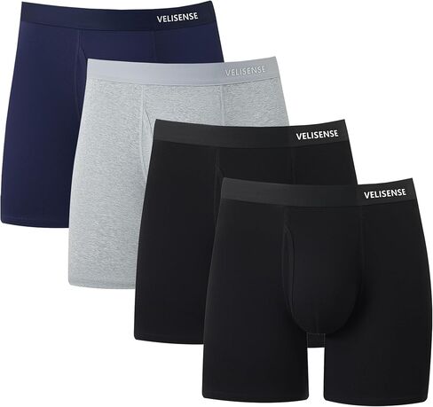 Men's Underwear with Open Fly Anti-Friction Cotton Boxer Briefs for Men 4 Pack, Breathable, Soft in Saudi Arabia