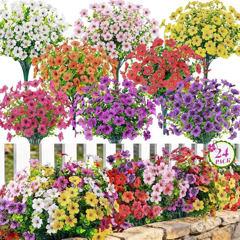Der Rose 24 Bundles Artificial Flowers for Outdoor UV Resistant Faux Pants Spring Flowers for Outdoor Planters Wedding Home Garden Patio Porch Decor (8 Colors) in Saudi Arabia