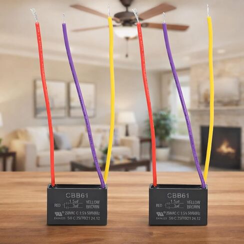 PODOY Ceiling Fan Capacitor 𝟏.𝟓𝐮𝐟+𝟑𝐮𝐟 for CBB61 1.5uf+3uf 3 Wire (Pack of 2) in Saudi Arabia