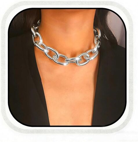 CLOACE Layered Pearl Choker Necklace Gold Chunky Link Chain Necklaces Thick Necklaces Punk Jewelry for Women and Girls(Gold Layered Chain) in Kuwait