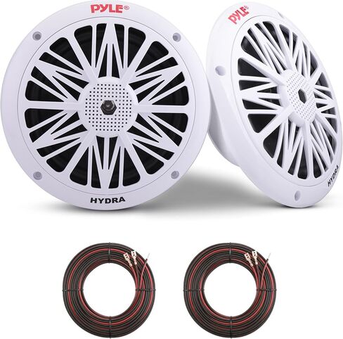 Pyle 6.5 Inch Dual Marine Speakers - 2 Way Waterproof and Weather Resistant Outdoor Audio Stereo Sound System with 200 Watt Power, Poly Carbon Cone and Butyl Rubber Surround - 1 Pair (White) in Saudi Arabia