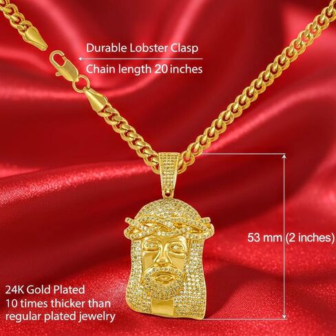 LIFETIME JEWELRY Face of Christ Pendant Necklace for Women & Men 24k Gold Plated in Saudi Arabia