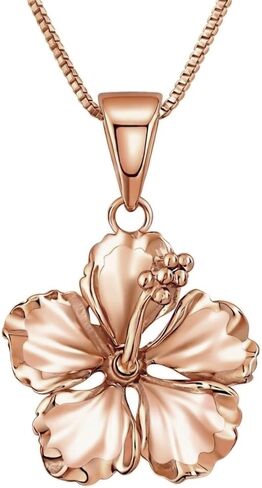 Sterling Silver 17mm Hibiscus Pendant Necklace, 16+2" Extender in Saudi Arabia
