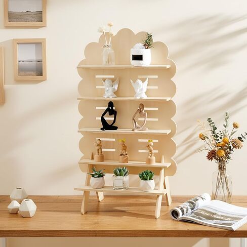 Blulu 5-Tier Wooden Display Shelf for Vendors 31.5 x 16 Inch Tall Removable Retail Display Riser Stand with Adjustable Height for Candles Decorative Items(Arch,Natural Color) in Saudi Arabia