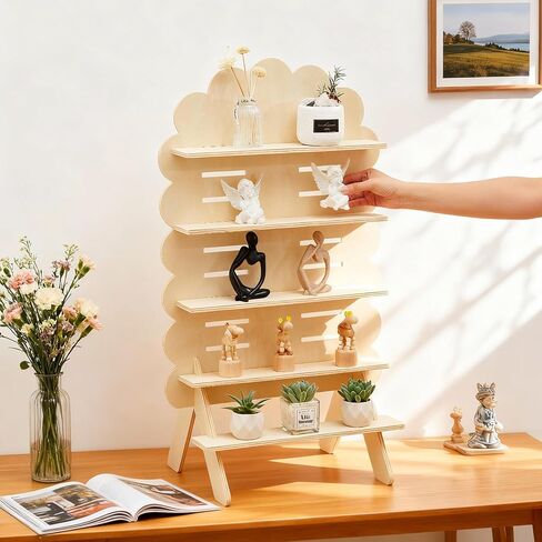 Blulu 5-Tier Wooden Display Shelf for Vendors 31.5 x 16 Inch Tall Removable Retail Display Riser Stand with Adjustable Height for Candles Decorative Items(Arch,Natural Color) in Saudi Arabia