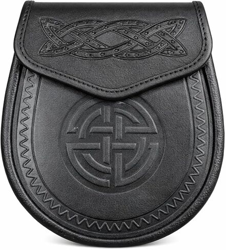 Celtic Double Embossed Black Leather Scottish Highland Sporran in Saudi Arabia