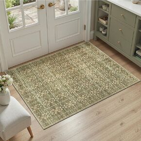 DCX Abstract Area Rug 5x7, Washable Sage Green Modern Rug for Living Room, Kid & Pet Friendly with Rubber Back Non Slip, Soft Low Pile Carpet, Stain Resistant Rug for Bedroom, Office, Dining Room in Saudi Arabia