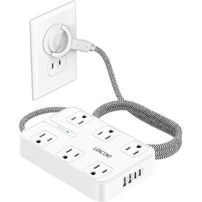 LENCENT 2 Prong Power Strip, 3 to 2 Prong Outlet Adapter, Two Prong Surge Protector, 6ft Braided Extension Cord with Thin Flat Polarized Plug, 6 AC&4 USB(1 Type-C), Wall Mount for Non-Grounded Outlet in Kuwait