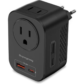 Voltage Converter US to Europe, 220V to 110V Converter for European Travel, Universal Travel Adapter with 20W PD, 2 Type-C Port 2 USB-A, Power Plug Combo for Germany Italy - White-IU in Saudi Arabia