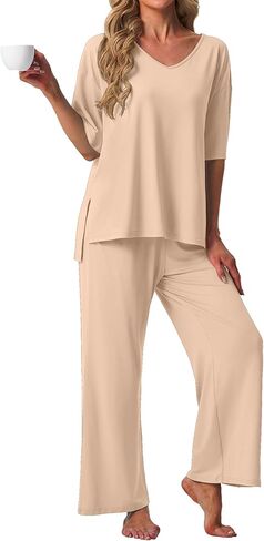 PrinStory Womens Pajama Sets Short Sleeve Pajamas Set 2 Piece Pjs Sets for Women Comfy Loungewear with Pockets in Saudi Arabia
