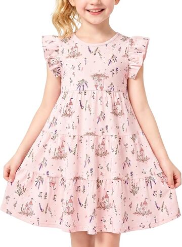 Girls' Casual Dress,Soft Cotton Kids Short Sleeve,Breathable A-Line Teen Sundress Size 2T 3T 4T 5 6 7 8 9 10 12 13 in Saudi Arabia