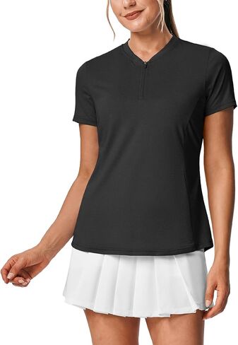 BGOWATU Women's Short Sleeve Golf Tennis Polo Shirts 1/4 Zip Collarless Casual Work Tops Sun Shirt Dry Fit in Saudi Arabia