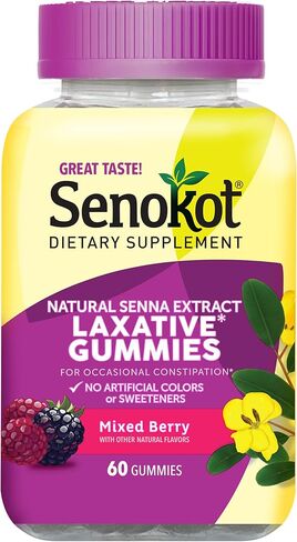 SENOKOT المكمل الغذائي الملين ، مستخلصات سينا ​​الطبيعية ، لطيفة ، راحة بين عشية وضحاها من الإمساك العرضي ، نكهة التوت المختلطة ، 90 عدد in Kuwait
