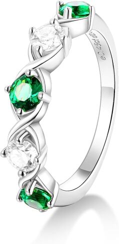 Women's Five Stone Wedding Rings Moissanite/Emerald Half Eternity Band with 925 Sterling Silver|1 Carat Gold Plated 5 Stone Diamond Engagement Anniversary Ring for Lover Wife Size 5-11 in Saudi Arabia