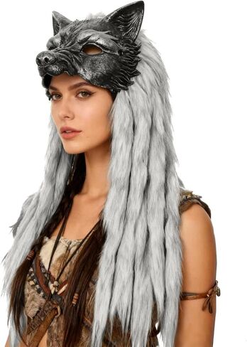 قناع L'Vow Voking Fur Wolf Cosplay Cosplay Accopary للنساء رجال Halloween Larp in Saudi Arabia