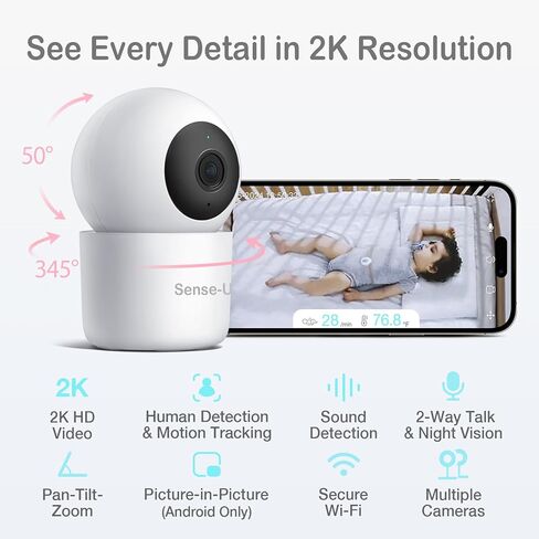 Sense-U HD Video Baby Monitor with 1080P HD, FSA & HSA Eligible, WiFi Camera and Background Audio, Night Vision, 2-Way Talk, Person/Baby Crying/Motion Detection & No Monthly Fee in Saudi Arabia