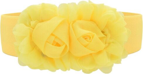 Teeyee Women Girls Big Stretch Double Décor Flowers Buckle Boysable Cleantable Wide Belt in Saudi Arabia