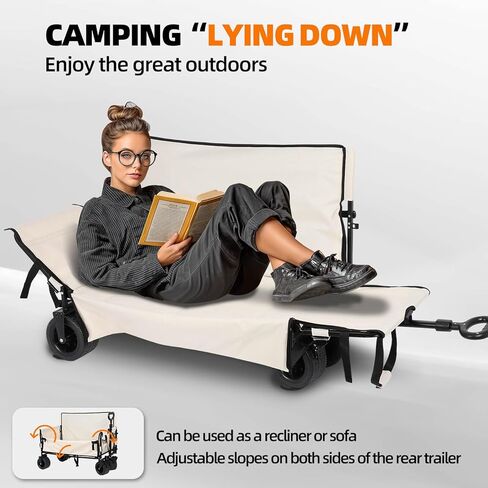 Collapsible Folding Wagon, 440LBS Heavy Duty Utility Carts,Reclining Camper,Expandable Storage，Padded and Wheeled, All Terrain Wheels, Great for Camping, Outdoors, Shopping, Portable,150L Large Wagon in Saudi Arabia