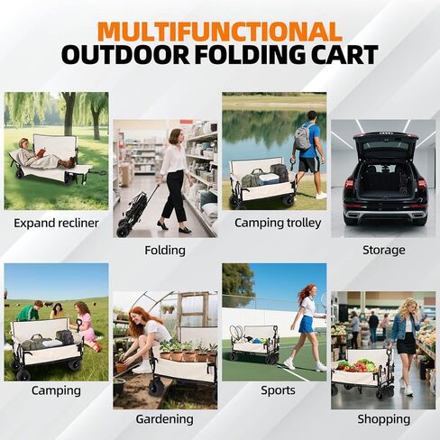 Collapsible Folding Wagon, 440LBS Heavy Duty Utility Carts,Reclining Camper,Expandable Storage，Padded and Wheeled, All Terrain Wheels, Great for Camping, Outdoors, Shopping, Portable,150L Large Wagon in Saudi Arabia