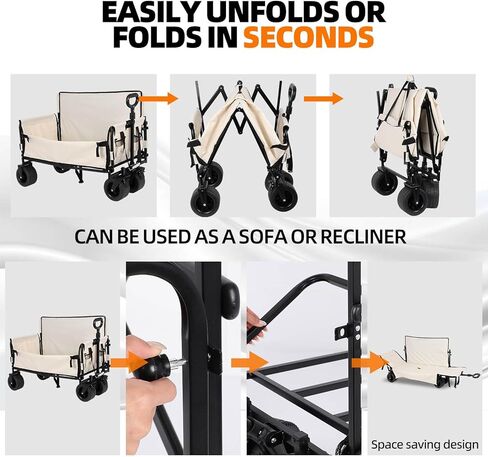 Collapsible Folding Wagon, 440LBS Heavy Duty Utility Carts,Reclining Camper,Expandable Storage，Padded and Wheeled, All Terrain Wheels, Great for Camping, Outdoors, Shopping, Portable,150L Large Wagon in Saudi Arabia