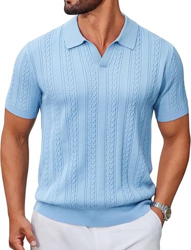 COOFANDY Knit Polo Shirts for Men Short Sleeve V Neck Polo Lightweight Summer Casual Textured Polo Shirts in Saudi Arabia