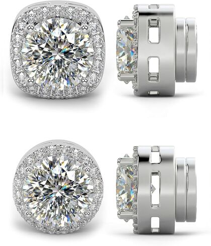 2 Pairs Magnetic Earrings for Men with 5A Cubic Zirconia, Stainless Steel Clip On Fake Earrings Non Pierced Magnet Nose Stud Piercings for Women, 6/8MM Simulated Diamond, Gold/Silver/Black Color in Saudi Arabia