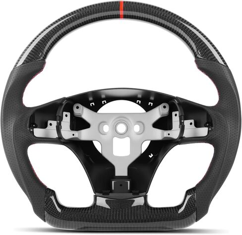 Real Carbon Fiber Steering Wheel for Chevy Corvette C6 2012 2013 Z06 ZR1 Grand Sport, Automatic Transmission with Paddle Shifter Holes, Flat Bottom Red Stripe Perforated Leather in Saudi Arabia