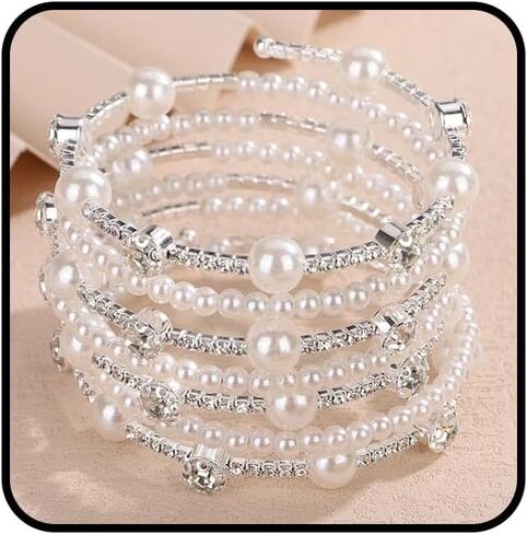 Pearls Rhinestone Upper Arm Bracelets Rhinestone Arm Cuff Bracelets Elegant Pearls Arm Bracelets Rhinestone Pearls Arm Cuff Bangle for Wedding Women Wedding Party Prom Arm Braclets in Saudi Arabia