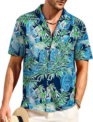Men's Hawaiian Shirt Summer Beach Tropical Printed Button Down Vacation Cuban Tops (S-3XL) in Saudi Arabia