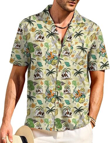 Men's Hawaiian Shirt Summer Beach Tropical Printed Casual Button Down Vacation Tops (S-XXL) in Saudi Arabia