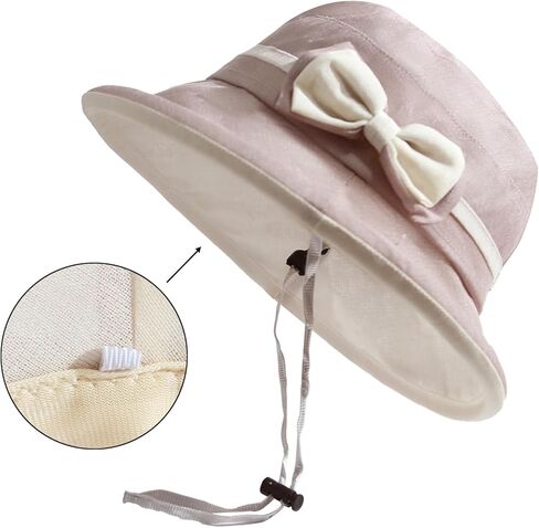 Women's Foldable Linen Bucket Hat with Bowknot Derby Church Wide Brim Cloche Sun Hat in Saudi Arabia