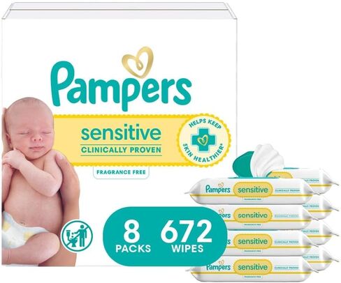 Baby Wipes Fitment, 672 count - Pampers Sensitive Water Based Hypoallergenic and Unscented Baby Wipes (Packaging May Vary) in Saudi Arabia
