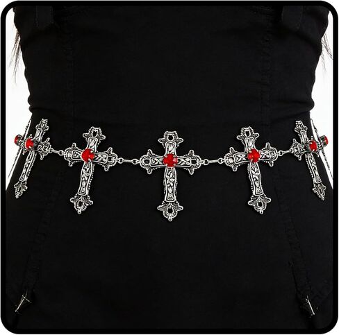 Navoky Gothic Cross Waist Chain Belt Punk Silver Metal Women Y2K Rhinestone Body Jewelry Accessories for Pant and Dress in Saudi Arabia