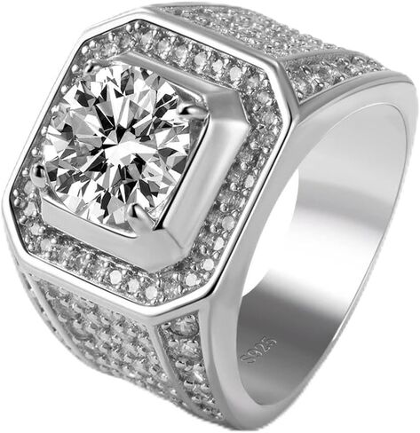 H&Beautimer New 925 Sterling Silver Rings for Men - 0.67'' CZ Zircon Inlaid Rings 8/9/10/11/12/13# - Noble Silver Jewelry Wedding Rings for Women - Gifts in Saudi Arabia