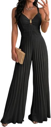 CHICME Women 2026 Sleeveless Deep V Sling Jumpsuit High Waist Pleated Jumpsuit Casual Beach Party Outfit with Lining in Saudi Arabia
