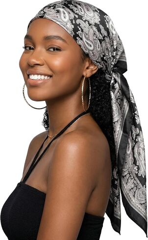 CHUNG Women Square Scarf Wrap 35" Satin Headscarf Emulation Silk Large Hair Bandanas Neck Scarves Accessories Patterned in Saudi Arabia